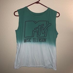 Green and White MTV tank for women / teen